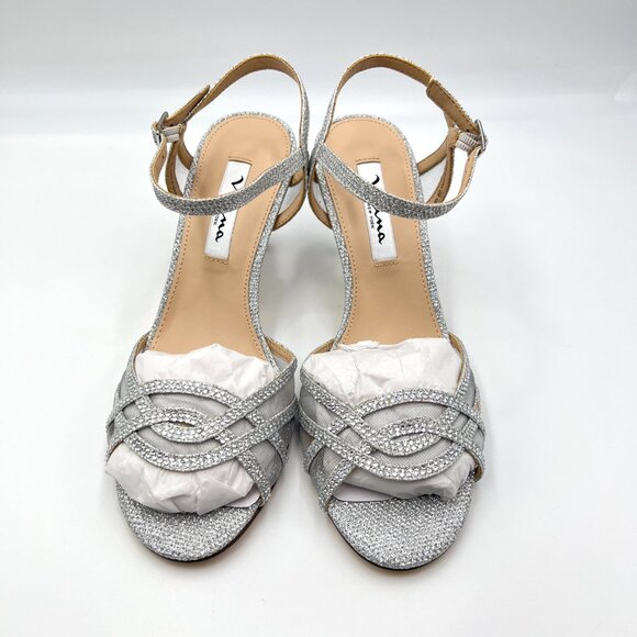Nina Womens Size 7.5M Silver Jeweled Dress Sandals Heels Shoes - Picture 2 of 15